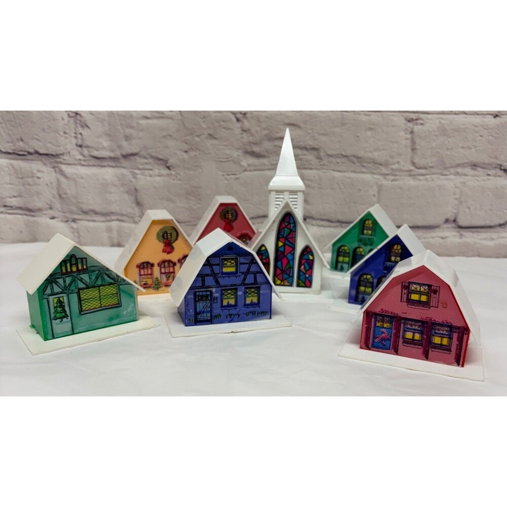 Vtg  Christmas Alpine Village House Tree Light Covers Set of 8 Covers only